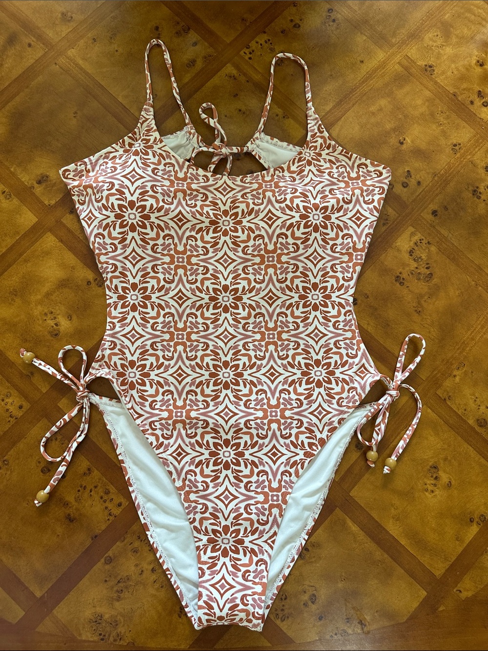 Roxy Girls Rust & White Patterned One-Piece Swimsuit